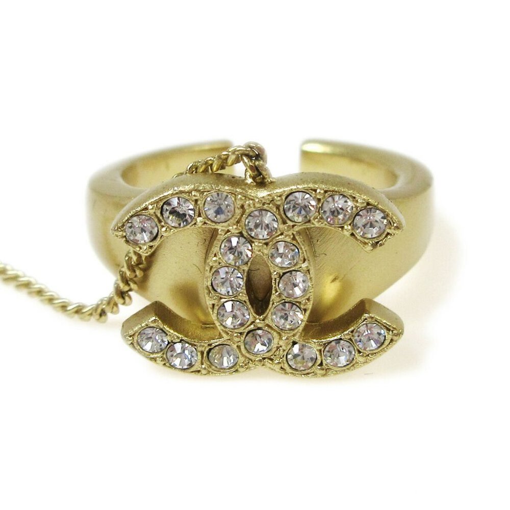 Auth CHANEL CC Logos Rhinestone Bangle Chain Ring - Picture 3 of 5